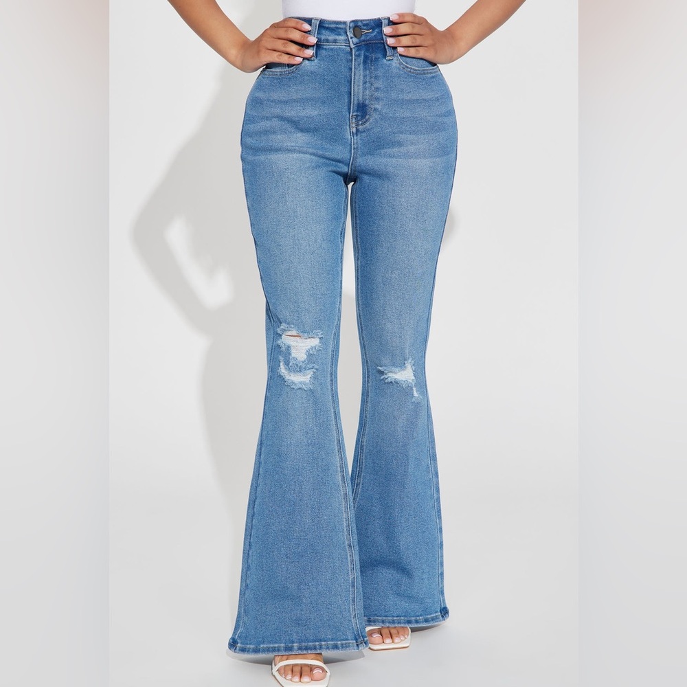 Fashion Nova Petite Girl Bye High Rise Flare Jeans - Light Blue Wash - Picture 2 of 11